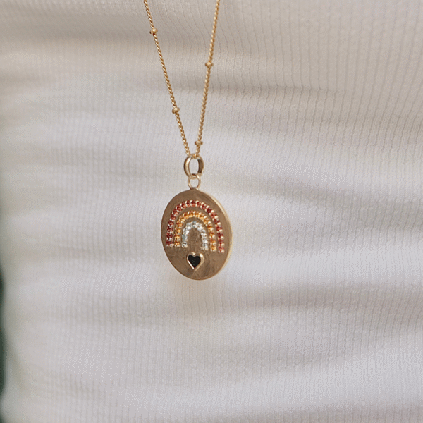 Rainbow pendant with family birthstones & baby's Hair heart - Image 2