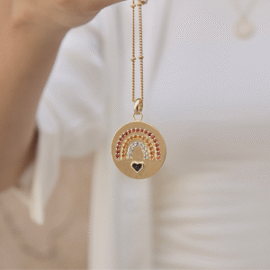 Rainbow pendant with family birthstones & baby's Hair heart